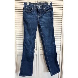 Wrangler Q-Baby Denim Jeans Straight Dark Wash Low Rise Size 5/6 Pockets Elastic